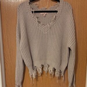 Love Tree Distressed Greyish Purple V-Neck Sweater
